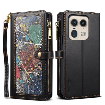 For Motorola Edge 50 Ultra ESEBLE Star Series Lanyard Zipper Wallet RFID Leather Case(Black)