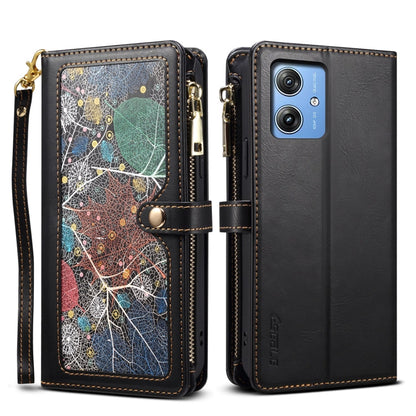 For Motorola Moto G54 5G Global ESEBLE Star Series Lanyard Zipper Wallet RFID Leather Case(Black)