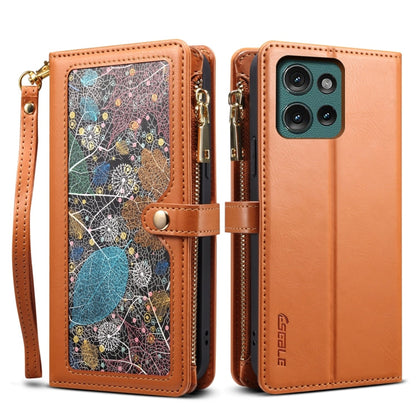 Pour Motorola Moto G75 5G ESEBLE Star Series Étui en cuir avec portefeuille zippé et blocage RFID (marron)