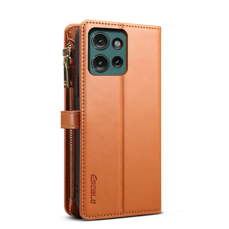 Pour Motorola Moto G75 5G ESEBLE Star Series Étui en cuir avec portefeuille zippé et blocage RFID (marron)