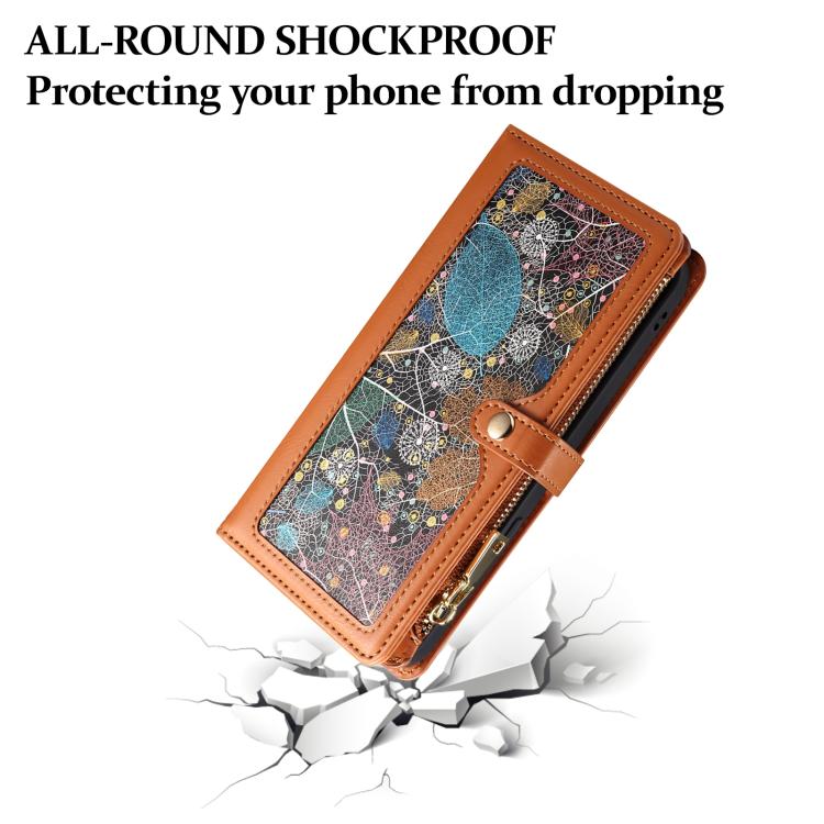 For Motorola Moto G15 ESEBLE Star Series Lanyard Zipper Wallet RFID Leather Case(Brown)