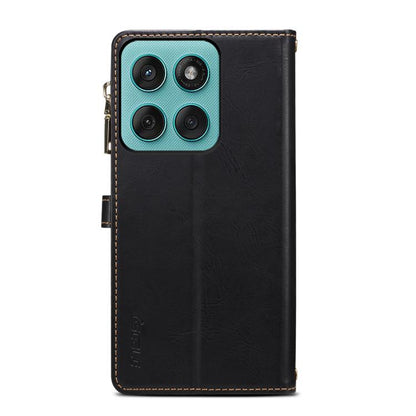 Pour Motorola Moto G86 Power ESEBLE Star Series Étui en cuir avec dragonne, fermeture éclair et portefeuille RFID (noir)