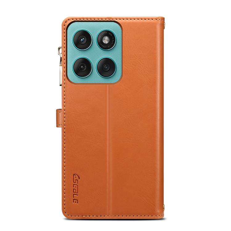 Pour Motorola Edge 5G 2025 ESEBLE Étui en cuir RFID avec portefeuille zippé et cordon, série Star (marron)