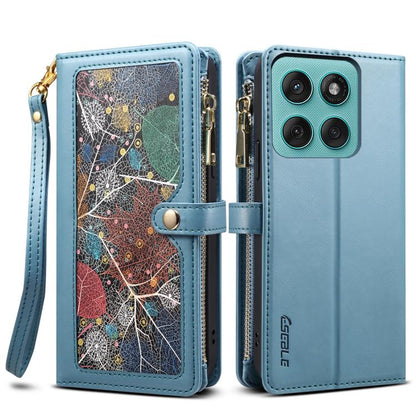 Pour Motorola Edge 60 ESEBLE Star Series, étui portefeuille en cuir avec fermeture éclair et anti-RFID (Bleu)
