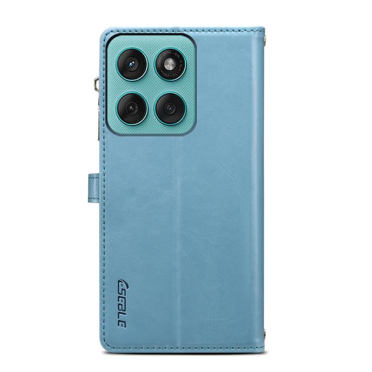 Pour Motorola Edge 60 ESEBLE Star Series, étui portefeuille en cuir avec fermeture éclair et anti-RFID (Bleu)