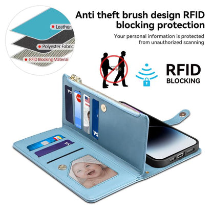 Pour Motorola Edge 60 ESEBLE Star Series, étui portefeuille en cuir avec fermeture éclair et anti-RFID (Bleu)