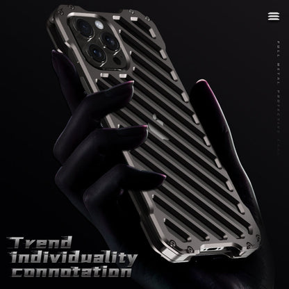 For iPhone 16 Pro Max R-JUST RJ-50 Hollow Breathable Armor Metal Phone Case(Space Grey)