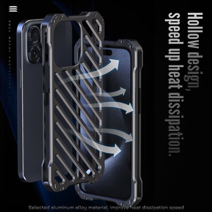 For iPhone 16 Plus R-JUST RJ-50 Hollow Breathable Armor Metal Phone Case(Space Grey)