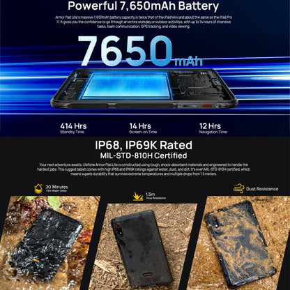 [HK Warehouse] Ulefone Armor Pad Lite Rugged Tablet PC, 3GB+32GB, 8.0 inch Android 13 MediaTek MT8766 Quad Core(Black)