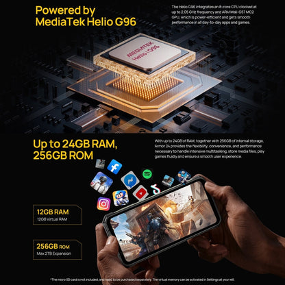 [HK Warehouse] Ulefone Armor 24, 12GB+256GB, Rugged Phone, Side Fingerprint, 22000mAh, 6.78 inch Android 14 MediaTek Helio G96 Octa Core, Network: 4G, NFC(Black)