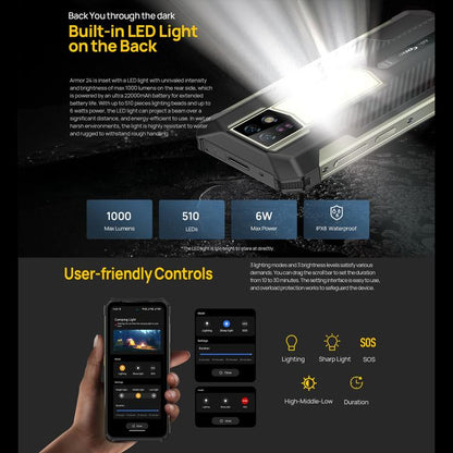 [HK Warehouse] Ulefone Armor 24, 12GB+256GB, Rugged Phone, Side Fingerprint, 22000mAh, 6.78 inch Android 14 MediaTek Helio G96 Octa Core, Network: 4G, NFC(Black)