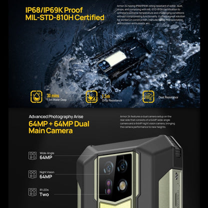 [HK Warehouse] Ulefone Armor 24, 12GB+256GB, Rugged Phone, Side Fingerprint, 22000mAh, 6.78 inch Android 14 MediaTek Helio G96 Octa Core, Network: 4G, NFC(Black)