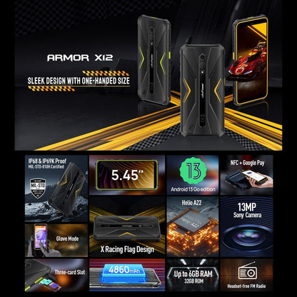 [HK Warehouse] Ulefone Armor X12, 3GB+32GB, Rugged Phone, Face Unlock, 5.45 inch Android 13 Go MediaTek Helio A22 Quad Core, Network: 4G, NFC(Some Orange)