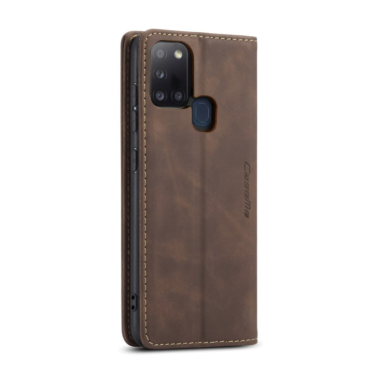 Pour Samsung Galaxy A21S Étui en cuir givré rétro multifonctionnel CaseMe-013 à rabat horizontal avec fentes pour cartes et support et portefeuille (Café)
