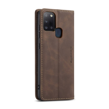 Pour Samsung Galaxy A21S Étui en cuir givré rétro multifonctionnel CaseMe-013 à rabat horizontal avec fentes pour cartes et support et portefeuille (Café)