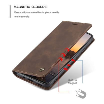 Pour Samsung Galaxy A21S Étui en cuir givré rétro multifonctionnel CaseMe-013 à rabat horizontal avec fentes pour cartes et support et portefeuille (Café)