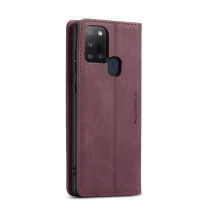 For Samsung Galaxy A21S CaseMe-013 Multifunctional Retro Frosted Horizontal Flip Leather Case with Card Slot & Holder & Wallet(Wine Red)