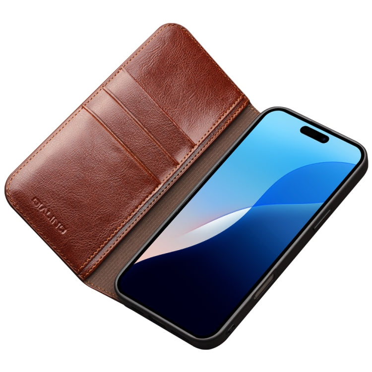 For iPhone 16 Pro Max QIALINO Classic Genuine Leather Phone Case(Brown)