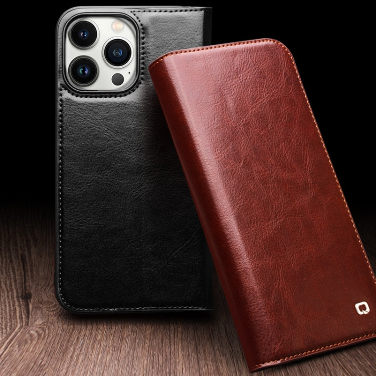 For iPhone 16 QIALINO Classic Genuine Leather Phone Case(Brown)