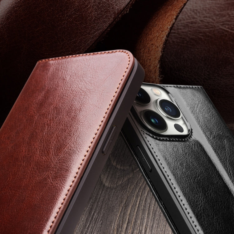 For iPhone 16 QIALINO Classic Genuine Leather Phone Case(Brown)