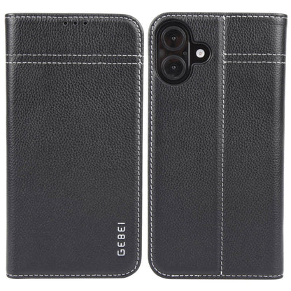 For iPhone 16 Plus GEBEI Top-grain Horizontal Flip Leather Phone Case(Black)
