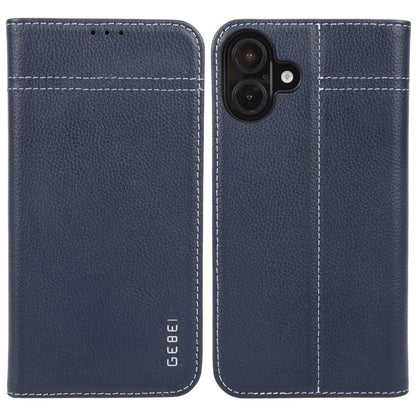 Pour iPhone 16 Plus Étui de téléphone en cuir à rabat horizontal GEBEI (bleu)