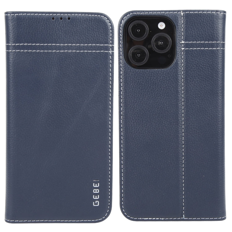 Pour iPhone 16 Pro, étui de téléphone en cuir pleine fleur à rabat horizontal GEBEI (bleu)
