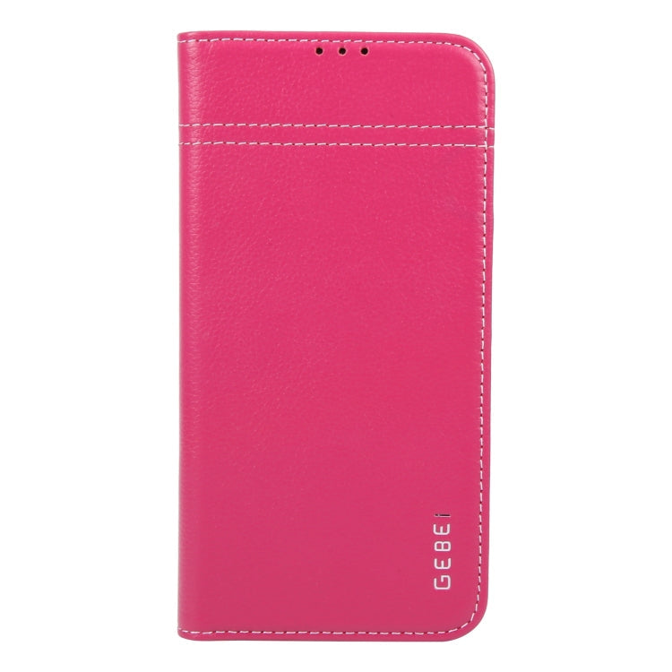 For iPhone 16 Pro GEBEI Top-grain Horizontal Flip Leather Phone Case(Rose Red)