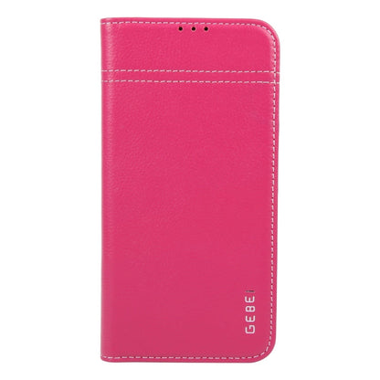 For iPhone 16 Pro GEBEI Top-grain Horizontal Flip Leather Phone Case(Rose Red)