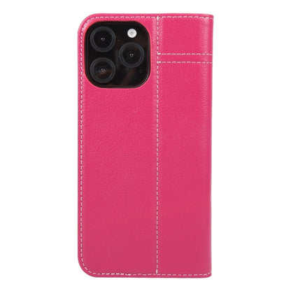 For iPhone 16 Pro GEBEI Top-grain Horizontal Flip Leather Phone Case(Rose Red)