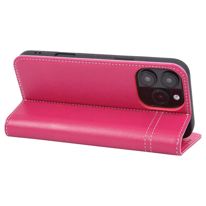 For iPhone 16 Pro GEBEI Top-grain Horizontal Flip Leather Phone Case(Rose Red)