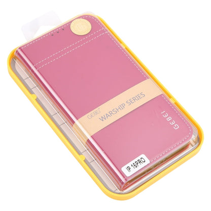 For iPhone 16 Pro GEBEI Top-grain Horizontal Flip Leather Phone Case(Rose Red)