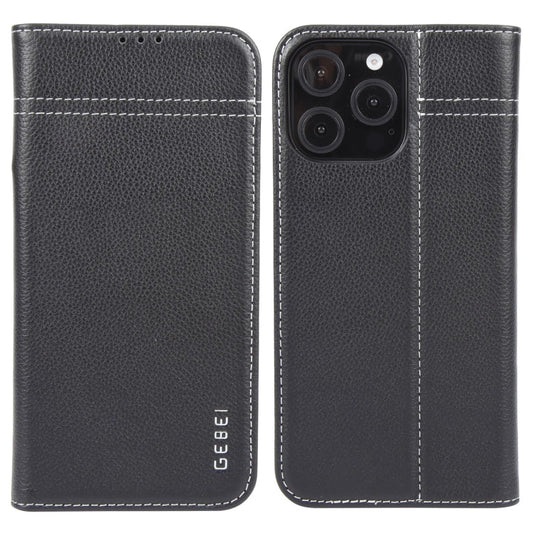 For iPhone 16 Pro Max GEBEI Top-grain Horizontal Flip Leather Phone Case(Black)