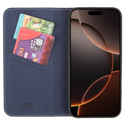 Pour iPhone 16 Pro Max GEBEI Étui à rabat horizontal en cuir pleine fleur (Bleu)