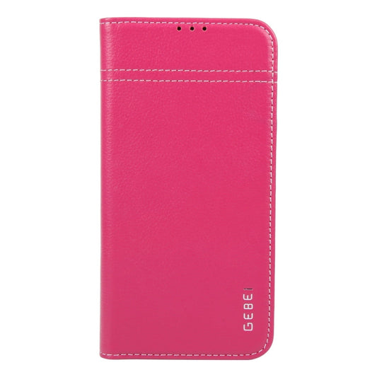 For iPhone 16 Pro Max GEBEI Top-grain Horizontal Flip Leather Phone Case(Rose Red)