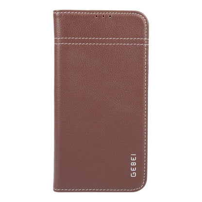 For iPhone 16 Pro Max GEBEI Top-grain Horizontal Flip Leather Phone Case(Brown)