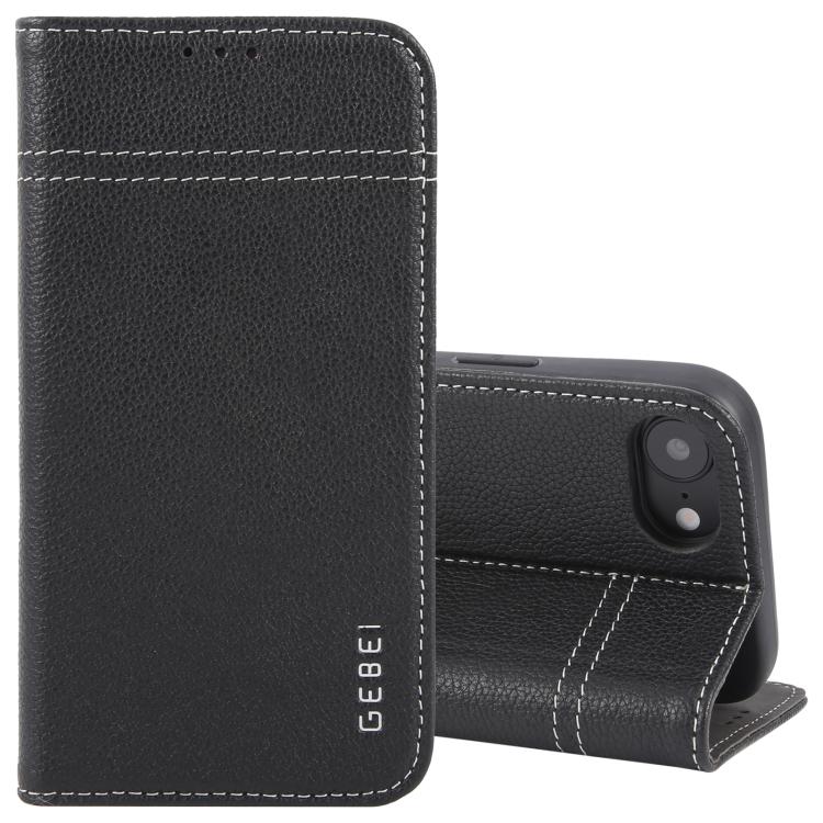For iPhone 17e / 16e GEBEI Top-grain Horizontal Flip Leather Phone Case(Black)