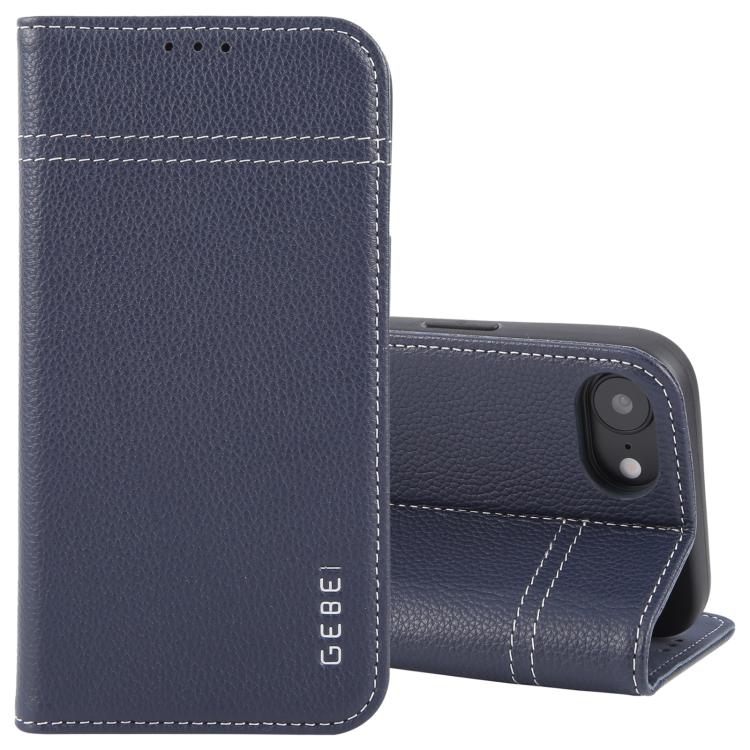 For iPhone 17e / 16e GEBEI Top-grain Horizontal Flip Leather Phone Case(Blue)