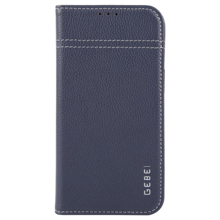 For iPhone 17e / 16e GEBEI Top-grain Horizontal Flip Leather Phone Case(Blue)