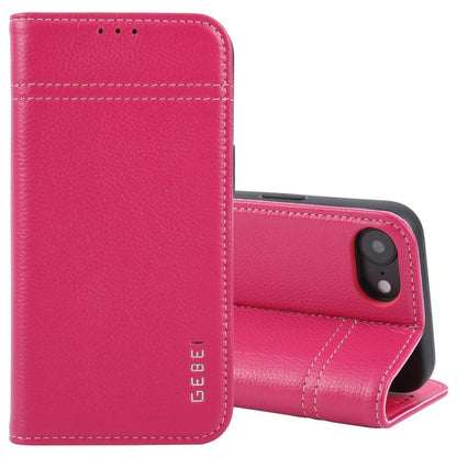 For iPhone 17e / 16e GEBEI Top-grain Horizontal Flip Leather Phone Case(Rose Red)