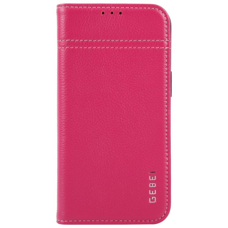 For iPhone 17e / 16e GEBEI Top-grain Horizontal Flip Leather Phone Case(Rose Red)