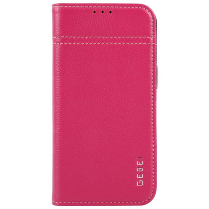 For iPhone 17e / 16e GEBEI Top-grain Horizontal Flip Leather Phone Case(Rose Red)