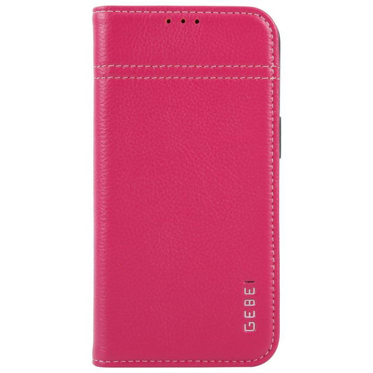 For iPhone 17e / 16e GEBEI Top-grain Horizontal Flip Leather Phone Case(Rose Red)
