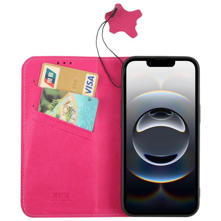 For iPhone 17e / 16e GEBEI Top-grain Horizontal Flip Leather Phone Case(Rose Red)