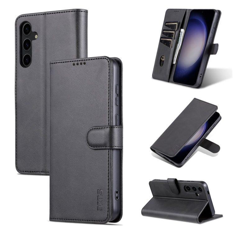 Pour Samsung Galaxy S24+ 5G AZNS Étui de téléphone en cuir rabattable avec texture de veau, toucher peau (noir)