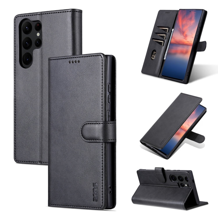 Pour Samsung Galaxy S24 Ultra 5G AZNS Étui portefeuille en cuir grain de veau au toucher doux (Noir)