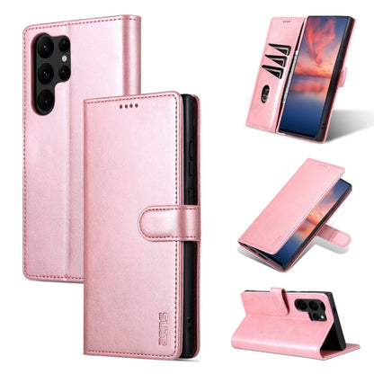 Pour Samsung Galaxy S24 Ultra 5G AZNS Étui portefeuille en cuir texturé veau aspect peau (or rose)