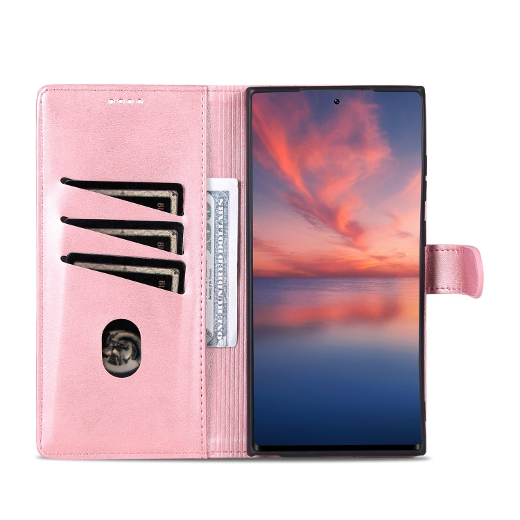 Pour Samsung Galaxy S24 Ultra 5G AZNS Étui portefeuille en cuir texturé veau aspect peau (or rose)