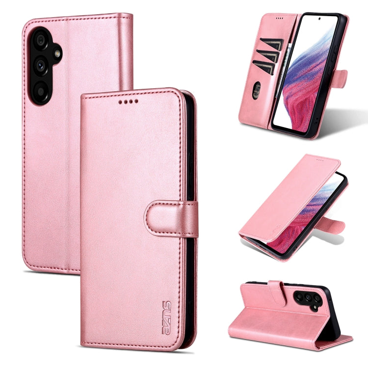 Pour Samsung Galaxy A35 5G AZNS Étui de téléphone en cuir à rabat texturé veau (toucher peau) (Rose Doré)