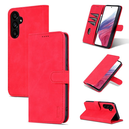 Pour Samsung Galaxy A55 5G AZNS Étui portefeuille en cuir texturé en veau (rouge)